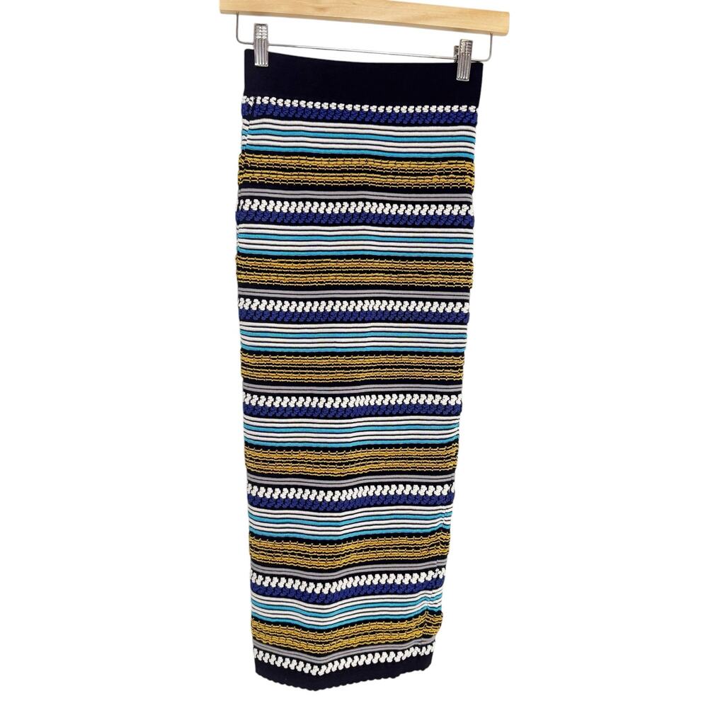 Torn by Ronny Kobo Corded Striped Bubble Knit Maxi Skirt Black Blue Size XS